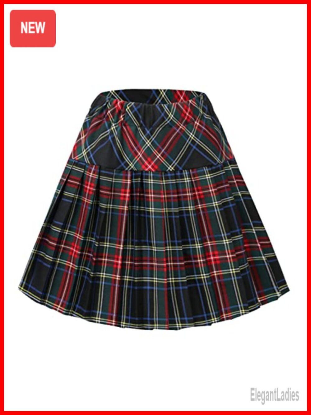 Women's Elastic Waist Plaid Pleated Mini Skater Skirt